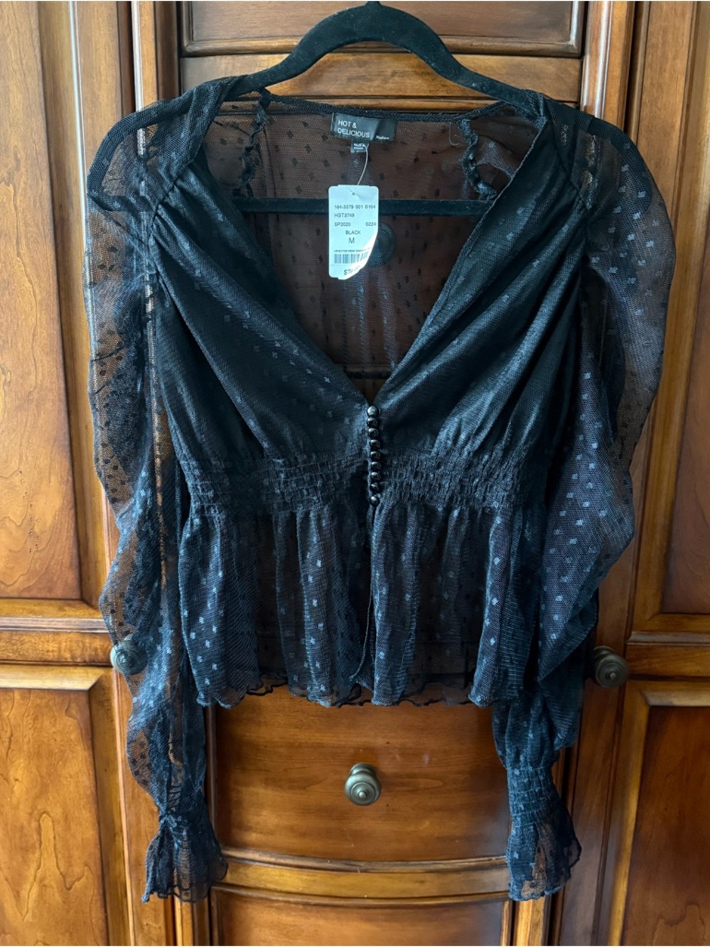 NWT Black Sheer PolkaDot Blouse